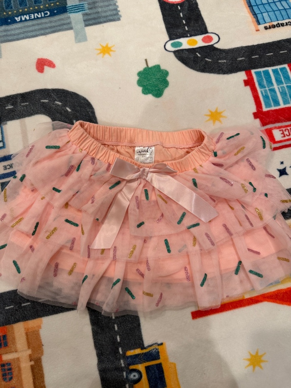 Pink Tulle Sprinkle Skirt with Ribbon Waistband